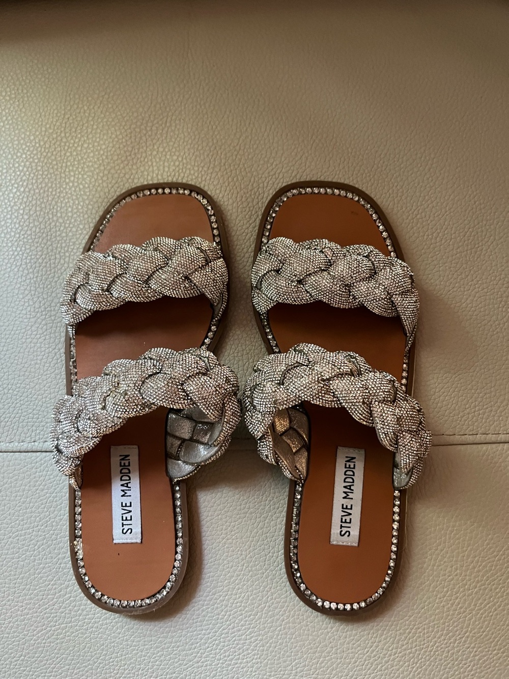Steve Madden Crystal Braided Slide Sandals in Silver